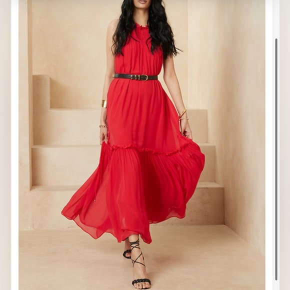 new banana republic Crinkle Maxi Dress with Silk Red Halter - Picture 2 of 9